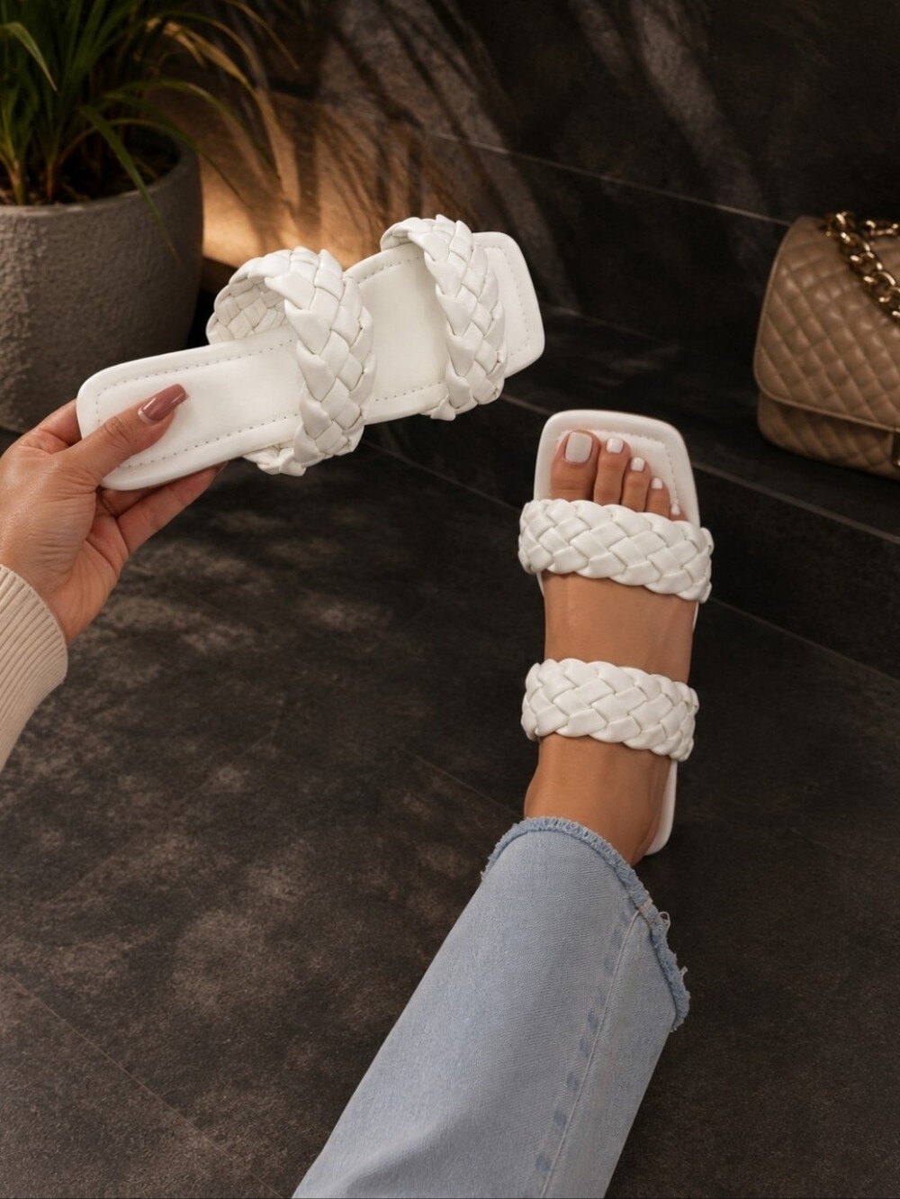 Crossing Paths" Double Braided Slide-On Sandals - - Picture 1 of 6